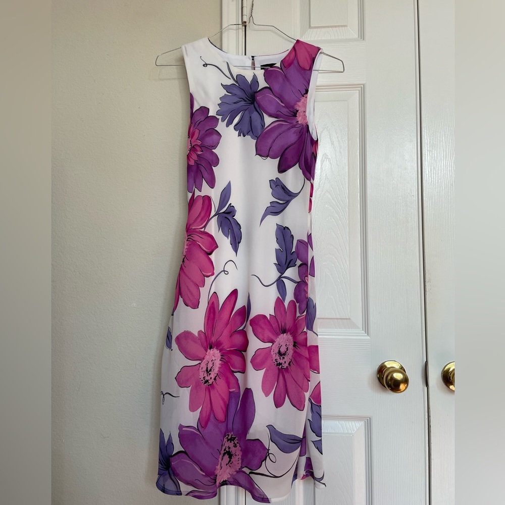 Purple florals white sleeveless dress